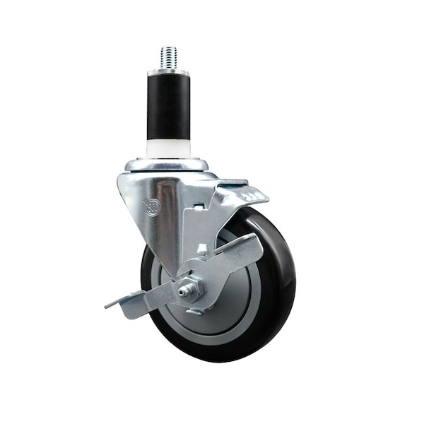 4'' Black Poly Swivel 1-3/8'' Expanding Stem Caster with Brake